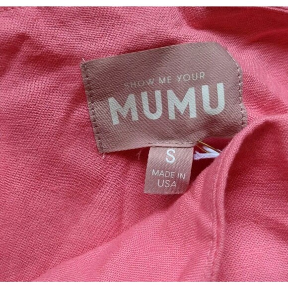 Show Me Your Mumu Tara Crop Top Square Neck Flamingo Pink Linen Blend Small - Picture 9 of 10